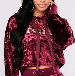 Nwt Fashion Nova Velvet crop hoodie